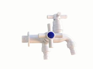 Llave doble de aluminio para lavadora,Acabado cromado, con salidas para agua fría Llave doble plásti