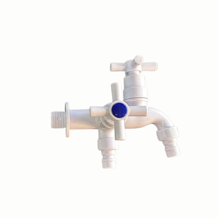 Llave doble de aluminio para lavadora,Acabado cromado, con salidas para agua fría Llave doble plásti