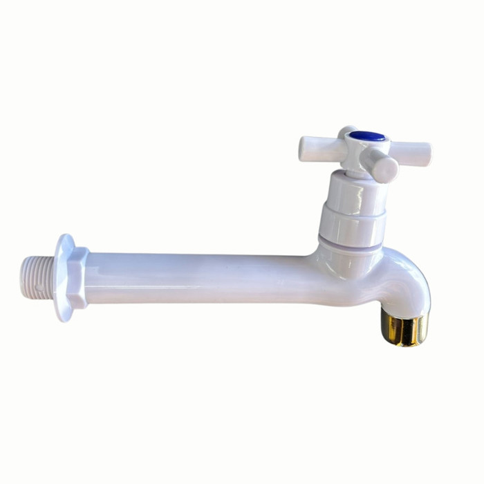 Llave de chorro plástica,Color blanco con salida para manguera, medida 1/2" Llave de chorro plástica