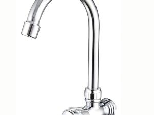 Grifo para lavamanos de plástico color blanco, cuello alto con mango tipo campana, Monomando para la
