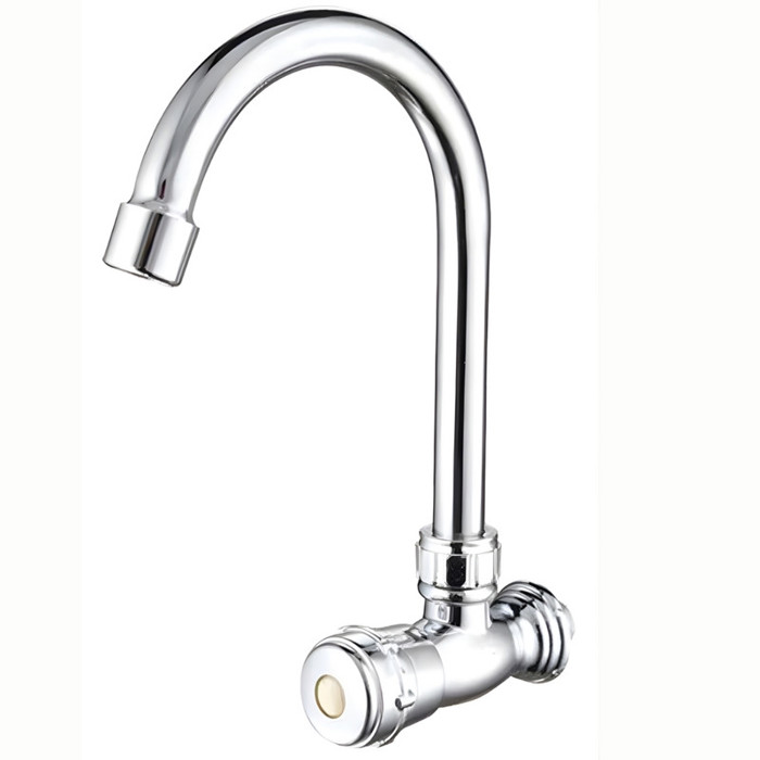 Grifo para lavamanos de plástico color blanco, cuello alto con mango tipo campana, Monomando para la