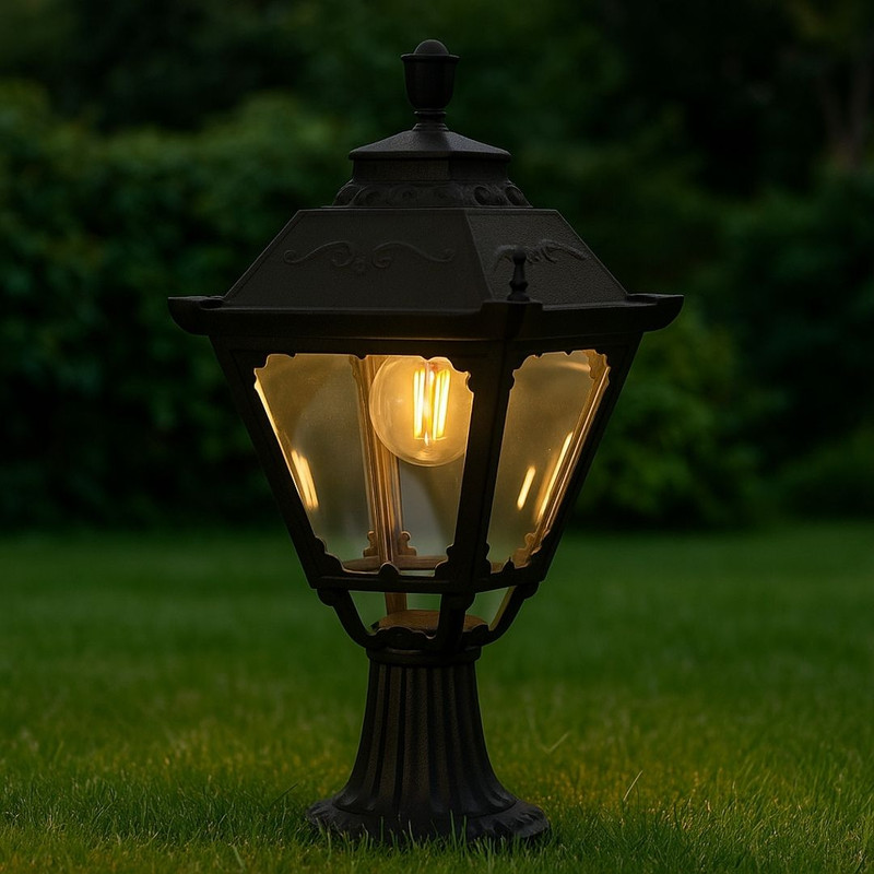 Color BK negro arenoso, dimensiones: 17.5xH36 cm, casquillo: E27x1x40W, FAROL EXT 40W E27 IP44 48*22