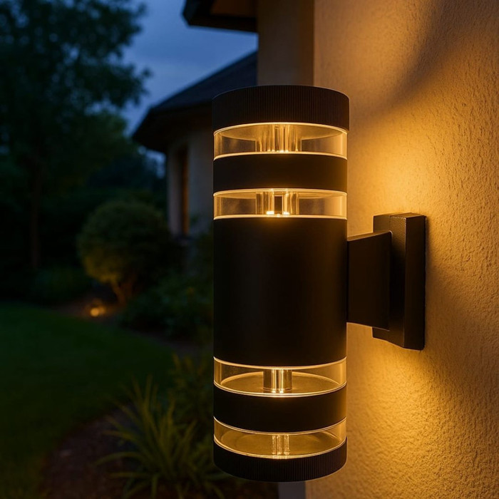 Dim ext: Ø87*H300mm, doble emisión de luz, cuerpo lámpara pintado negro Dim ext: Ø130*H200mm, dim cu