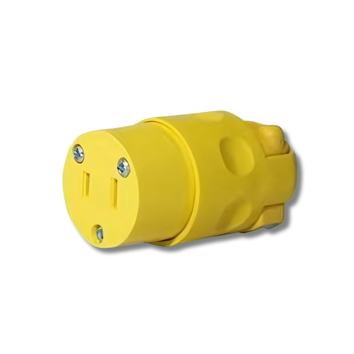 Conector hembra industrial reforzado amarillo, 6.5 cm x 3.5 cm, 125V 15A, tipo Conector hembra indus