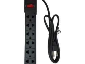 Regleta plástica con protector, 6 entradas, con interruptor de encendido/apagado, Regleta negra con