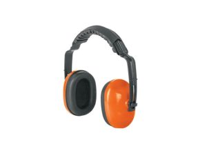 Chaleco reflectivo de seguridad, fluorescente. Orejeras de seguridad, protección auditiva.
