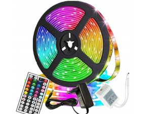 Tira LED RGB 5050 de alto brillo, 54 LEDs por metro, entrada 12 V DC. Incluye fuente Tira LED RGB 50