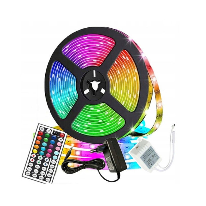 Tira LED RGB 5050 de alto brillo, 54 LEDs por metro, entrada 12 V DC. Incluye fuente Tira LED RGB 50
