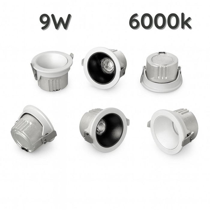 Downlight 9W (real 8W), AC85-265V, 85x80mm, corte 75mm, lente 24°, 4000K, Downlight 9W (real 8W), AC