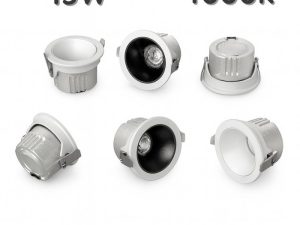 Downlight 15W (real 14.5-15W), AC85-265V, 105x65mm, corte 95mm, lente 24°, Downlight 15W (real 14.5-