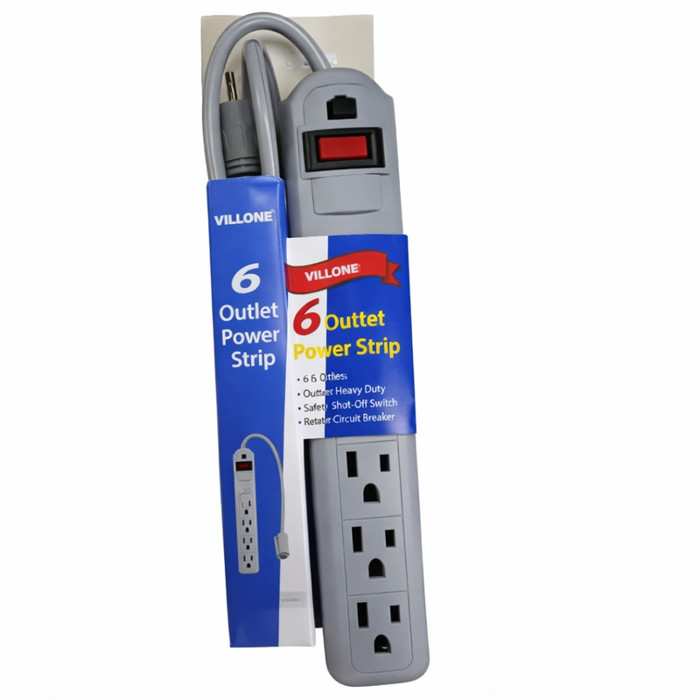 Regleta blanca con protector, 6 entradas, 2 puertos USB, interruptor de Regleta eléctrica de 6 salid