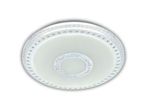 Plafón LED para techo con diseño circular liso y aro decorativo en tono dorado. Plafón LED para tech