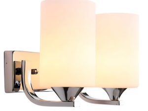 Lámpara de pared para interior con pantalla esférica opal y brazo curvo metálico. Lámpara de pared p