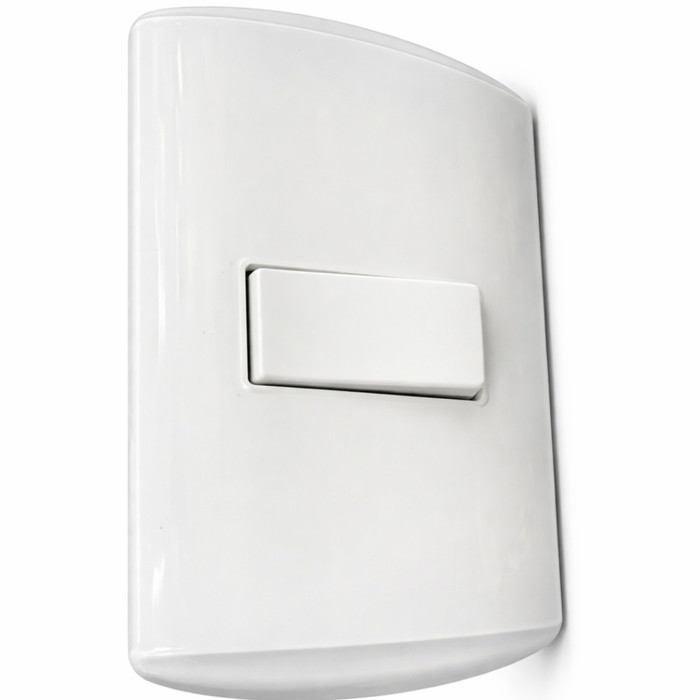 Interruptor sencillo con placa integrada en acabado blanco, con contactos de cobre, Interruptor eléc